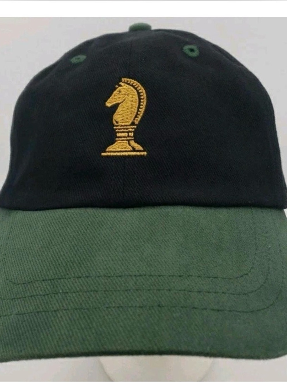 Source Unknown Two-Tone Black and Green Baseball Cap with Gold Knight Emblem